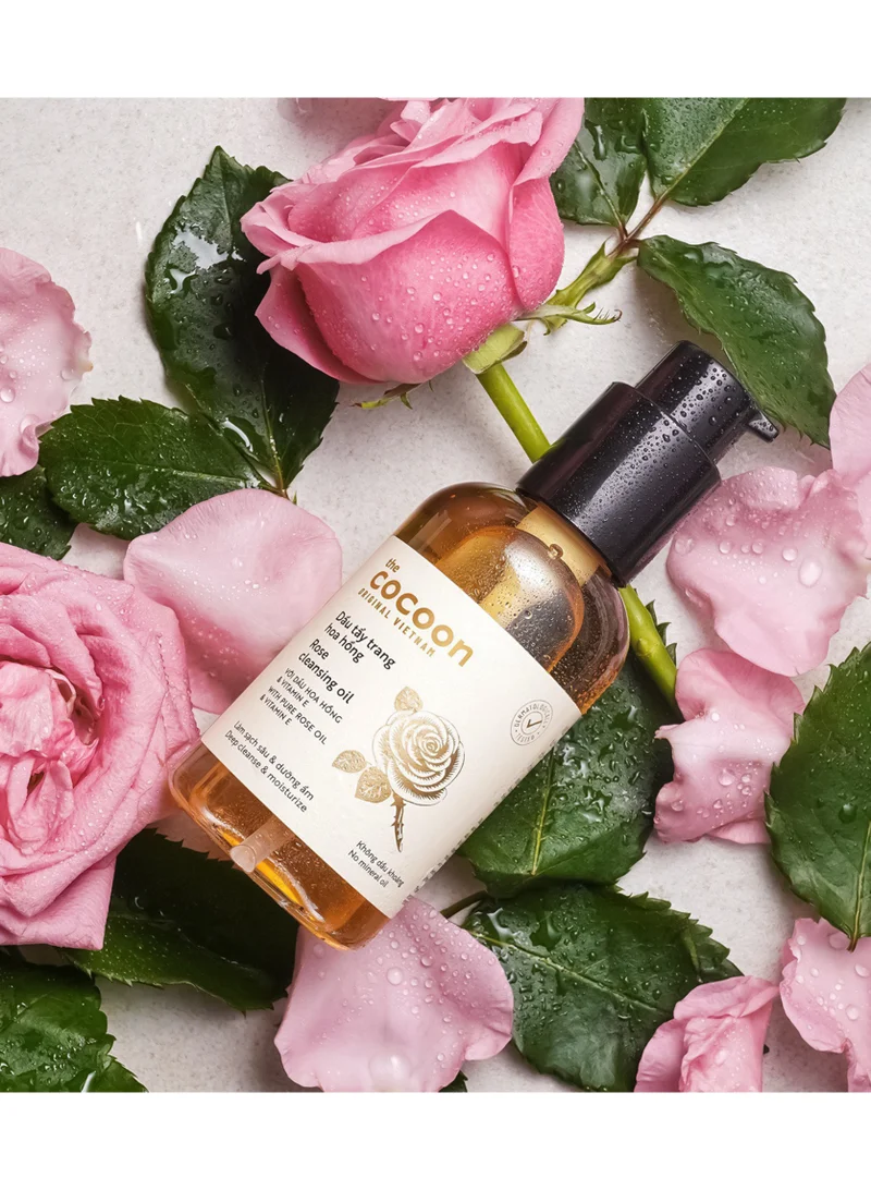 The Cocoon Original Vietnam  Rose Cleansing Oil 140ml. Gentle Cleansing Oil Makeup Remover & Dirt Remover for Waterproof Makeup & Sunscreen | Sensitive Skin Friendly Face Cleanser  | Best Price UAE